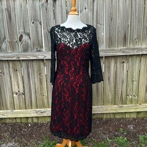 Monique Lhuiller red and black, lace, dress, size 12